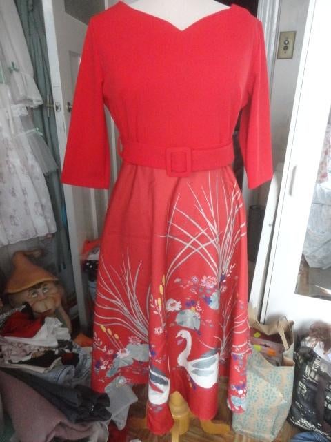 vintage jurk, Kleding | Dames, Maat 38/40 (M), Ophalen of Verzenden, Zo goed als nieuw, Rood