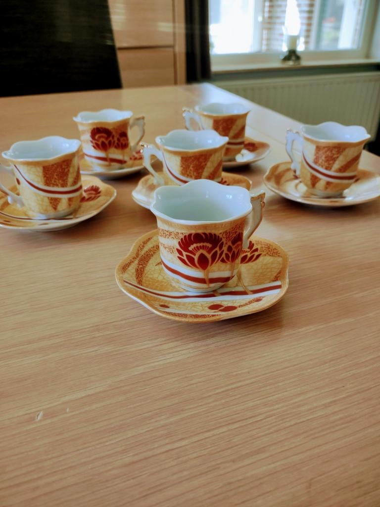 6 vintage kopjes en schotels van de Cinar-Medusa lijn., Ophalen of Verzenden