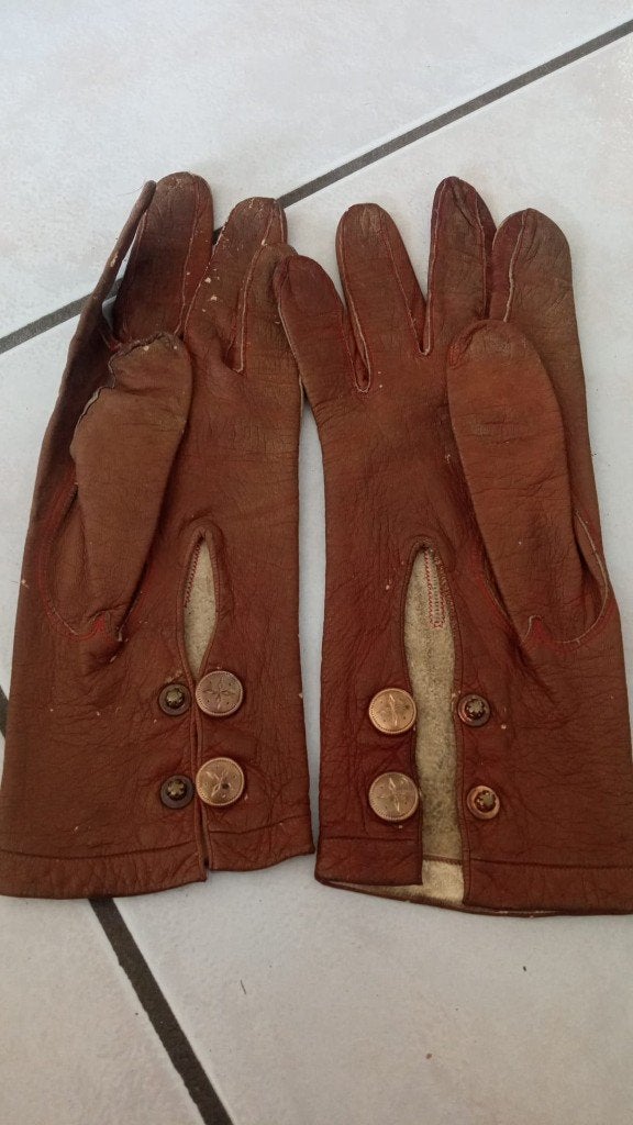 Vintage Franse leren handschoenen uit 1930-40, Verzenden, Gedragen, Maat 36 (S), Handschoenen