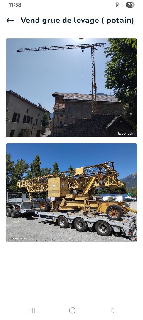 Vends Grue à tour Potain 313 A (1982), Articles professionnels, Enlèvement, Grue
