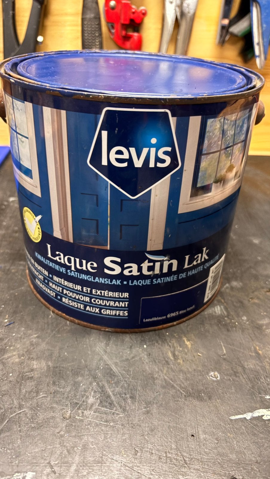 Levis Lak solventbasis 2,5 l Lasuliblauw, Doe-het-zelf en Bouw, Ophalen, Blauw, Zo goed als nieuw, Lak
