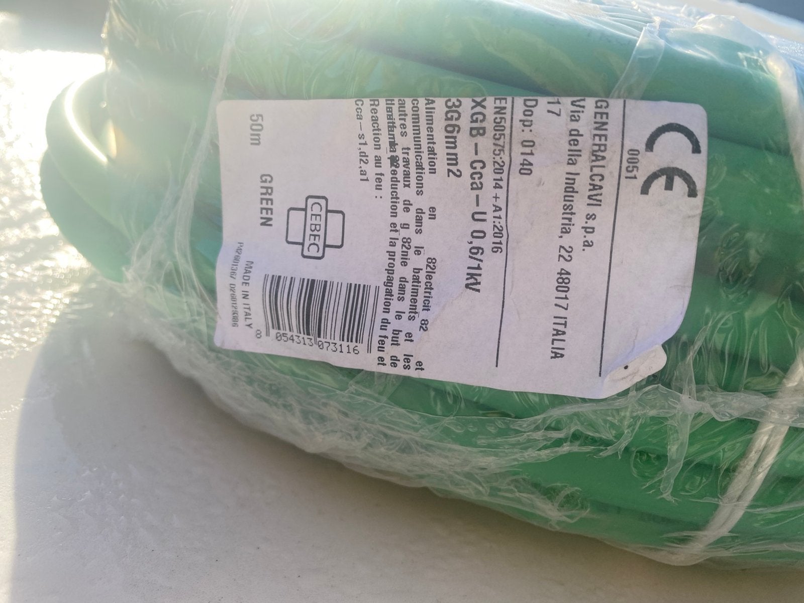 Nouveau câble en rouleau de 6 mm2 XGB 3G6 50 m, Enlèvement, Neuf