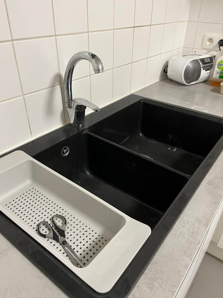 Graniet spoelbak met kraan zwart, Huis en Inrichting, Ophalen, Zo goed als nieuw