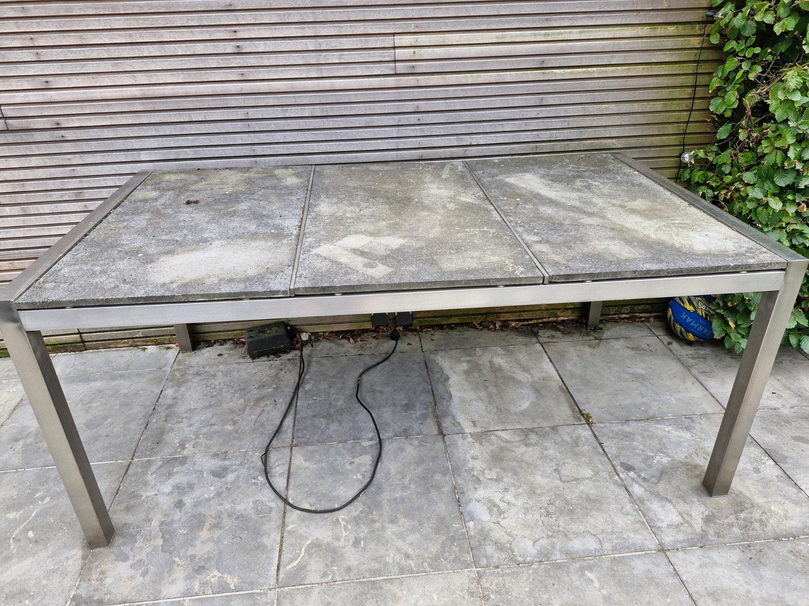 Tuintafel inox en steen, Tuin en Terras, Tuintafels, Ophalen, Gebruikt, Rechthoekig, Hout