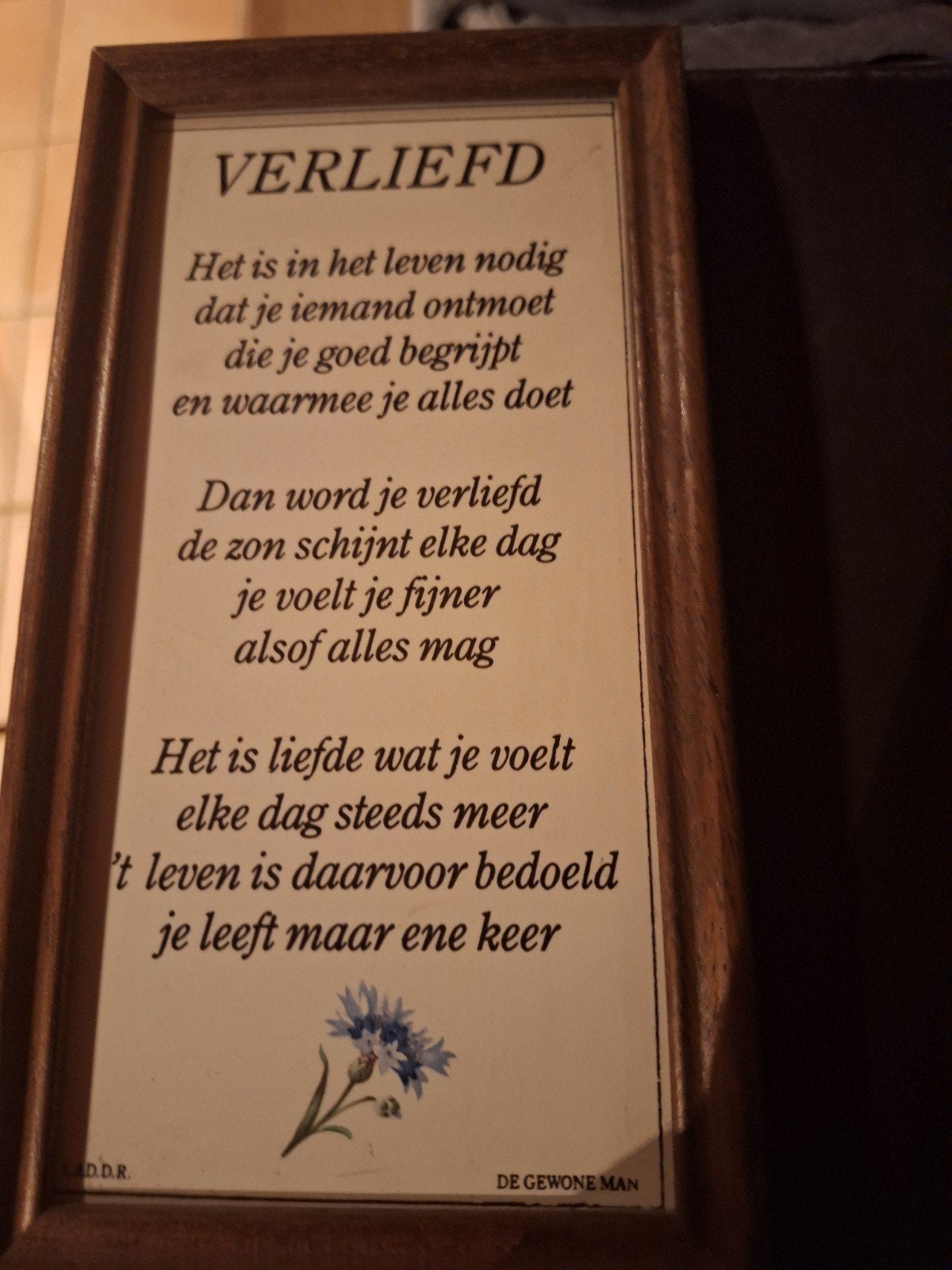 tekst in kadertje VERLIEFD, Ophalen