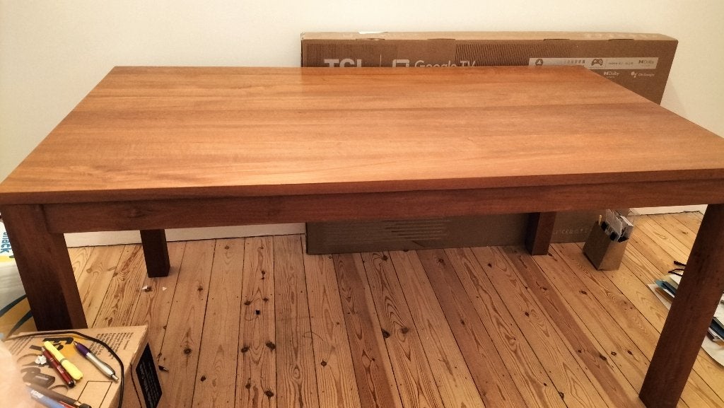 Grande table de salle à manger en bois massif, Huis en Inrichting, Tafels | Eettafels, Zo goed als nieuw, Vijf personen of meer