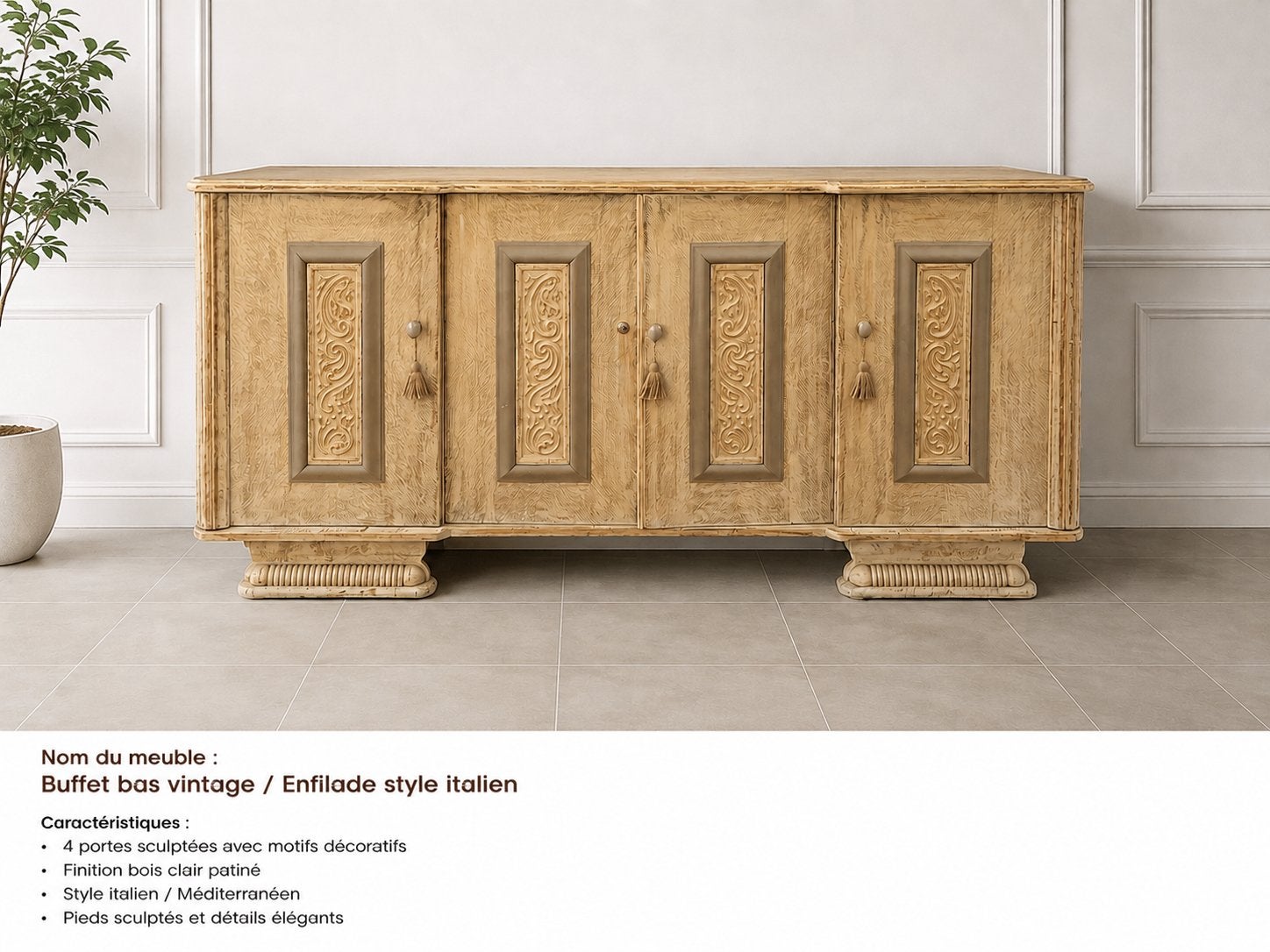 Buffet ancien / enfilade 4 portes sculte, Enlèvement, Comme neuf