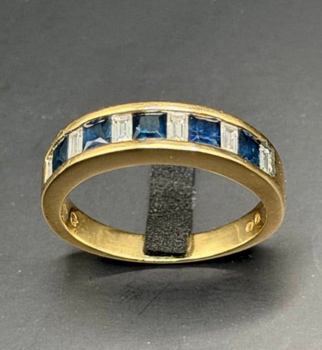 18K gouden ring met natuurlijke diamant en saffier-18,5mm, Enlèvement ou Envoi, 18 à 19, Or, Femme