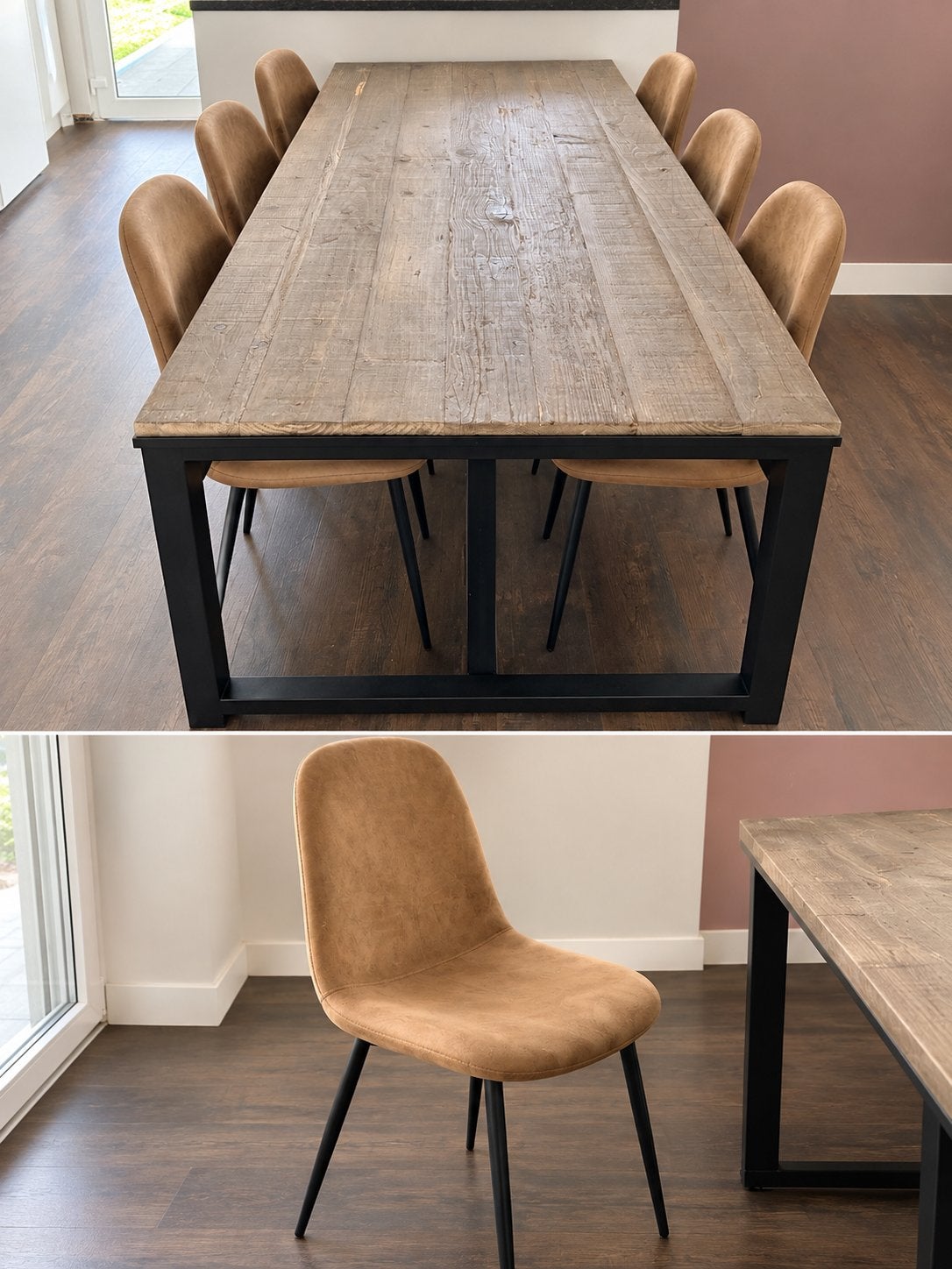 Tafel en 6 stoelen cognac, Huis en Inrichting, Ophalen, Gebruikt, 200 cm of meer, 50 tot 100 cm