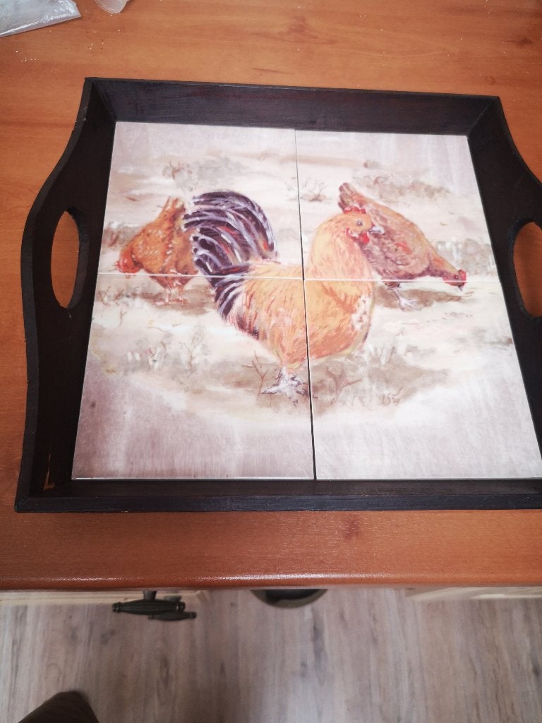 Houten serveerschotel met tegels, Ophalen of Verzenden