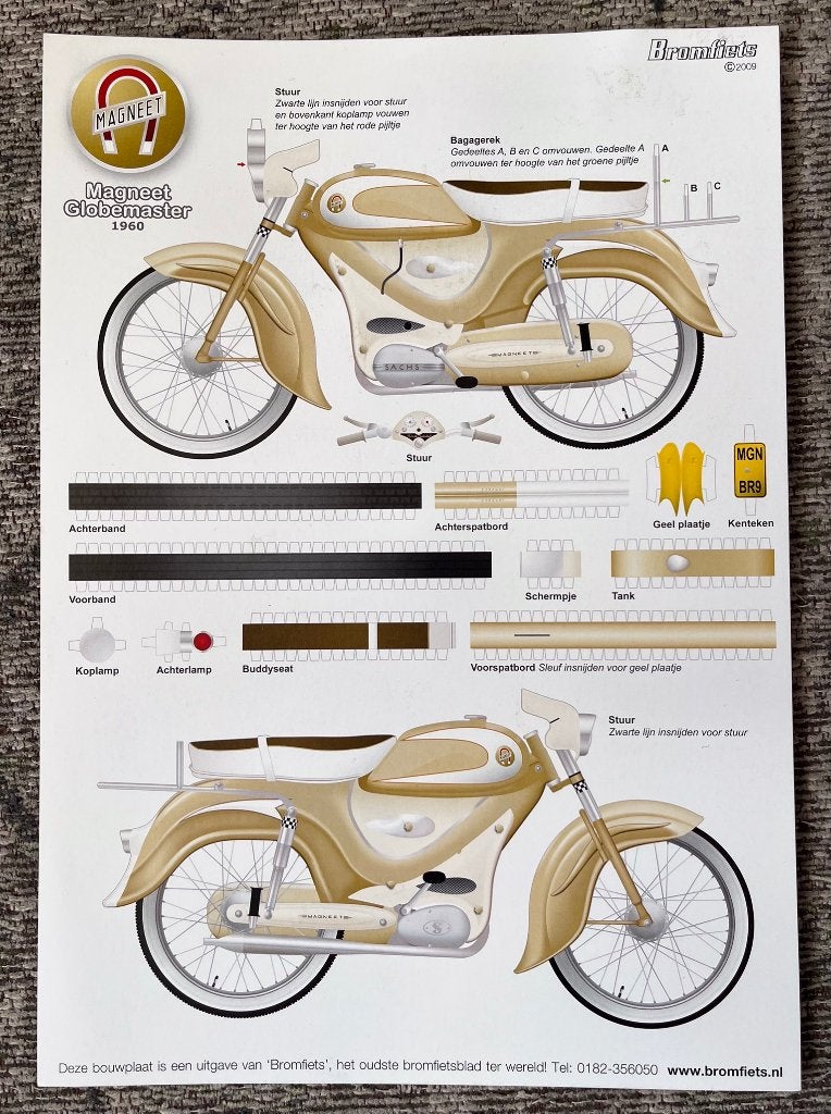 Bouwplaat Magneet Globemaster 1960 Uitgave BROMFIETS, Fietsen en Brommers, Handleidingen en Instructieboekjes, Verzenden, Nieuw
