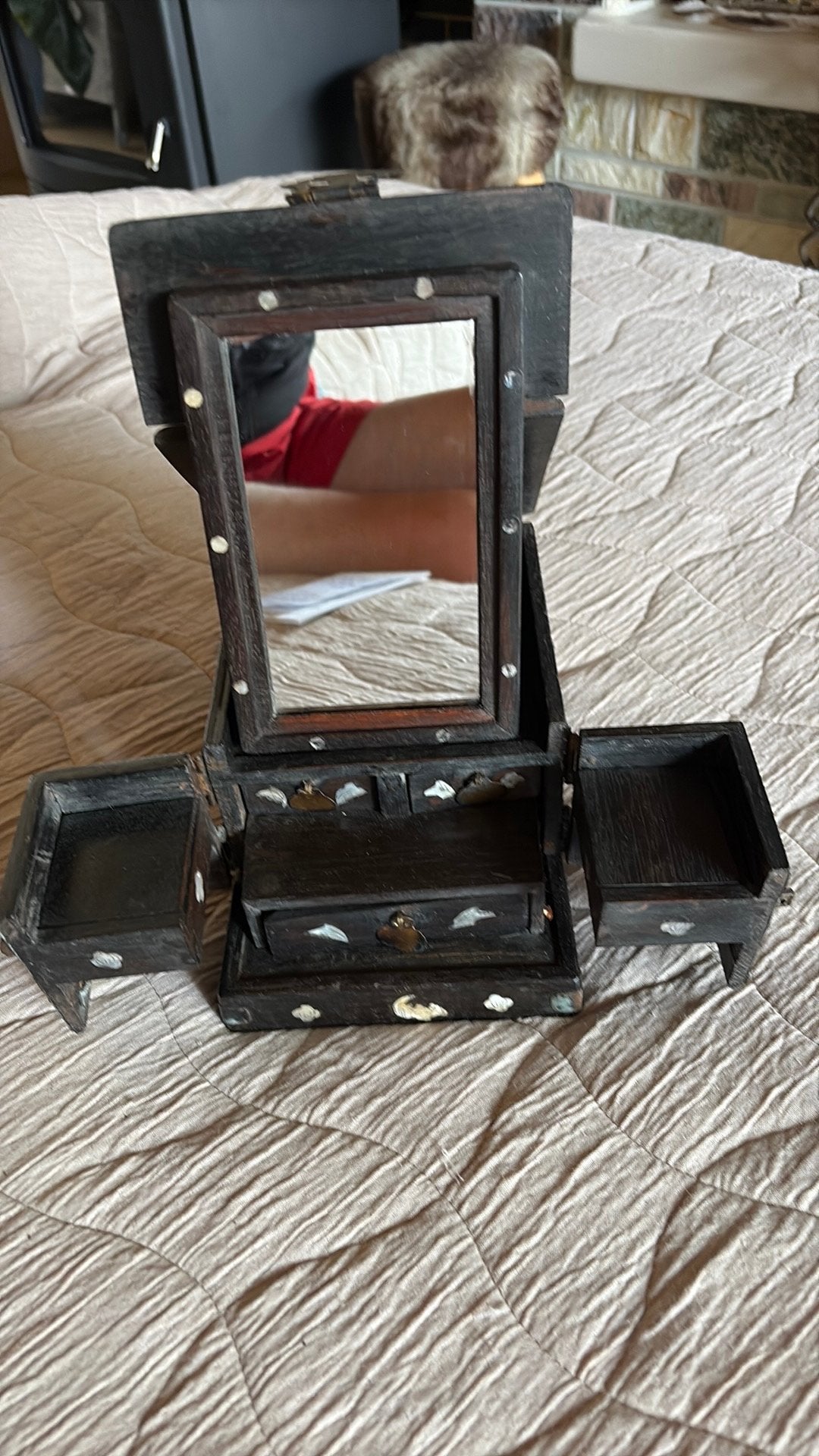 Boîte toilette ancienne chinoise XIXe siècle, boîte à miroir, Enlèvement ou Envoi