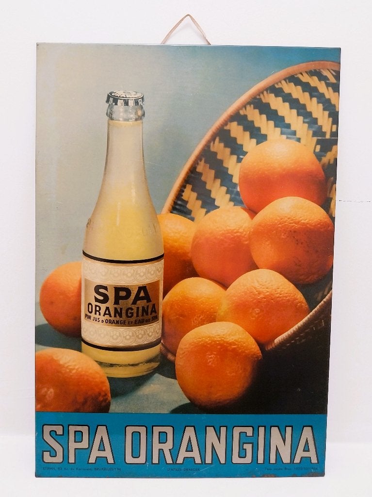Panneau publicitaire en tôle Spa Orangina 1954  Spa Monopole, Enlèvement ou Envoi, Panneau publicitaire