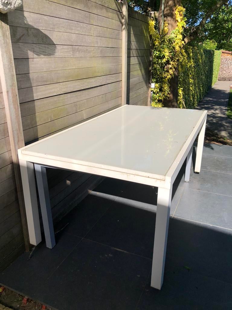 Uitschuifbare witte tafel met glas, Enlèvement, Comme neuf, Rectangulaire