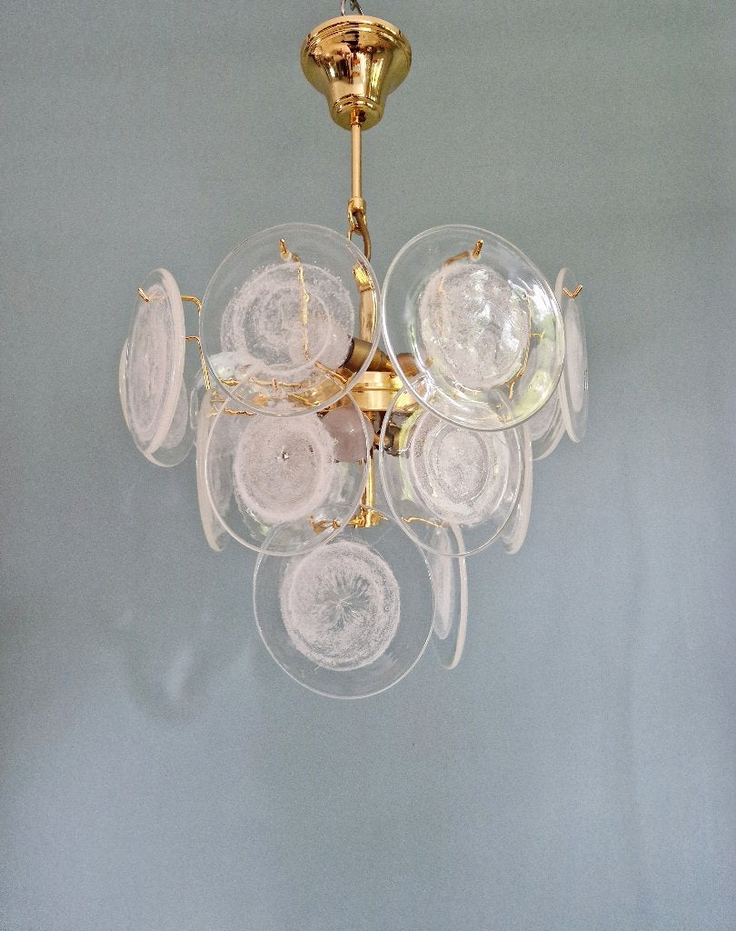 Kroonluchter van Murano glas met schijf, Italië, jaren 70, Ophalen of Verzenden