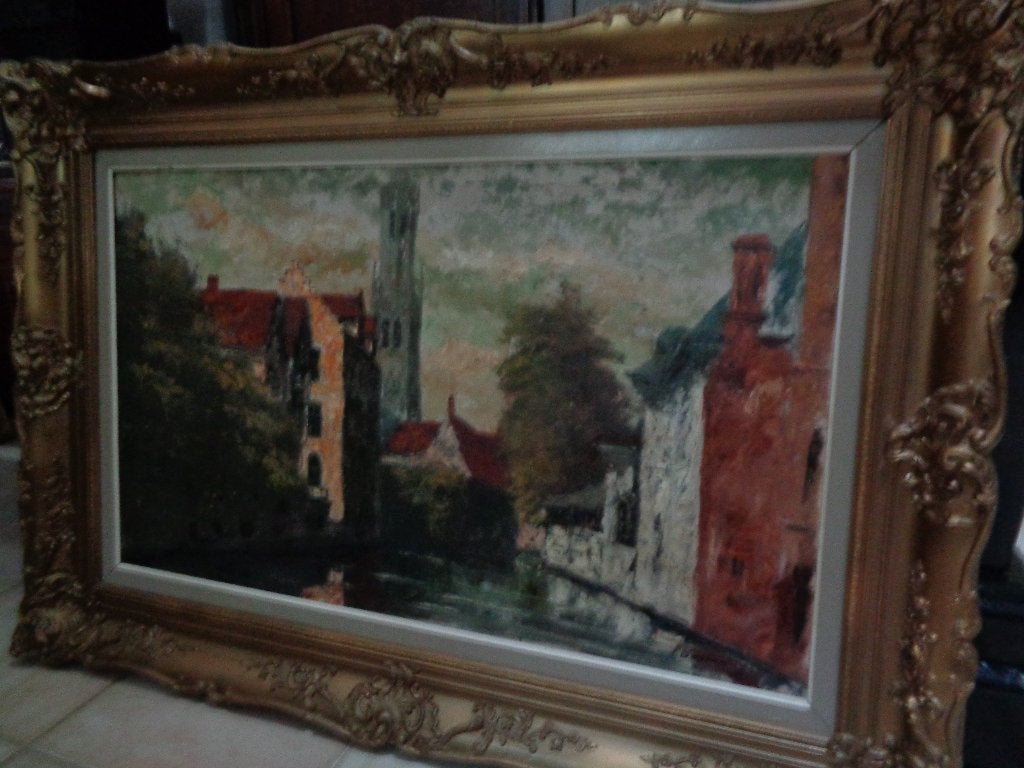 *Phil Bosmans (1922) -Belle grande peinture avec beau cadre, Enlèvement, Cadre spécial, Toile