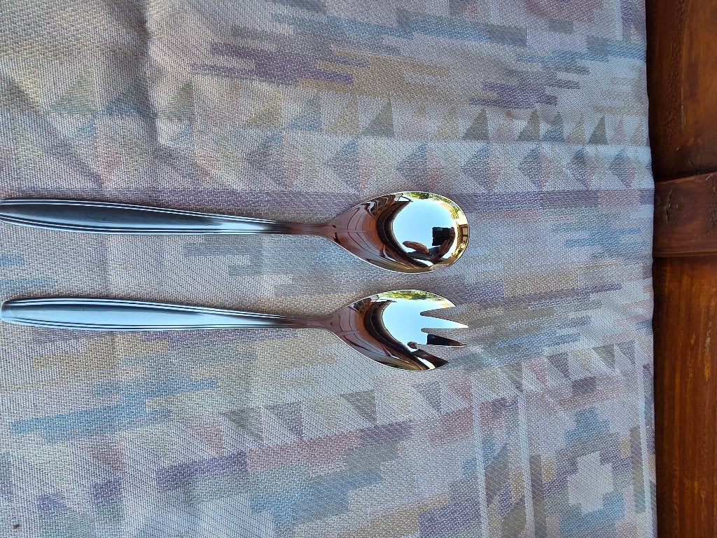 Vintage Gero Zilmeta saladeset 2-delig saladecouvert, Set de couverts, Gero, Comme neuf, Enlèvement