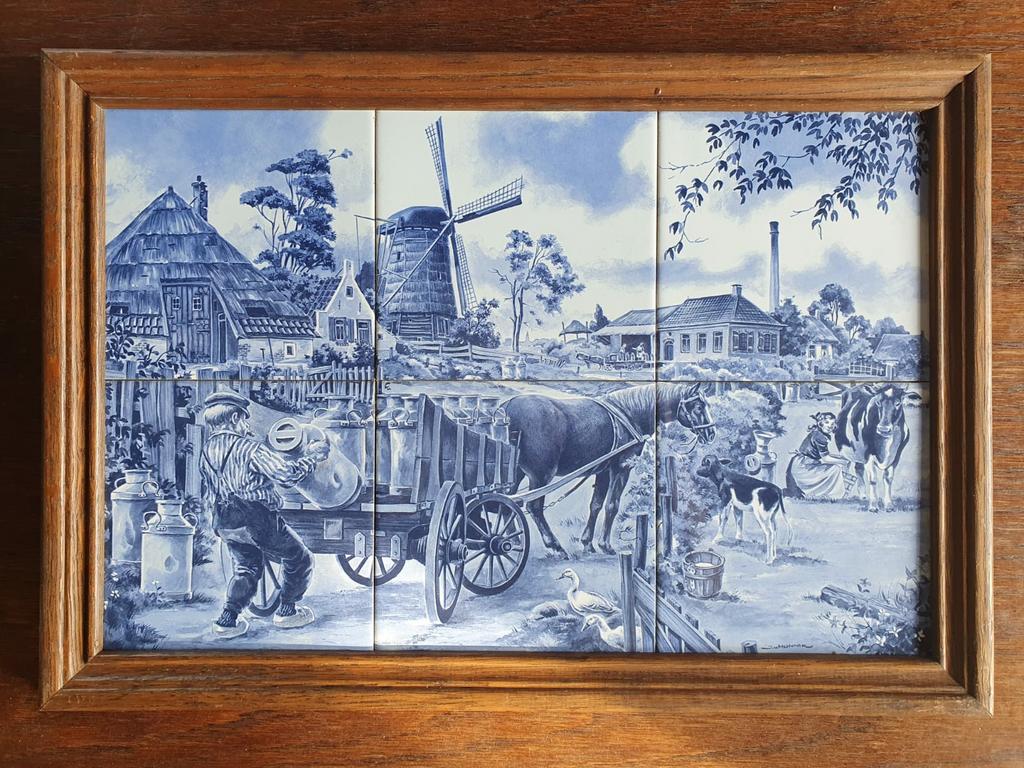 2x Tegeltableau 6 tegels JC Hunnink in delfts blauw, Antiek en Kunst, Ophalen