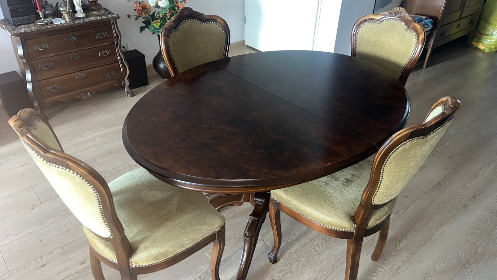 Antieke tafel met 4 stoelen, Antiek en Kunst, Ophalen