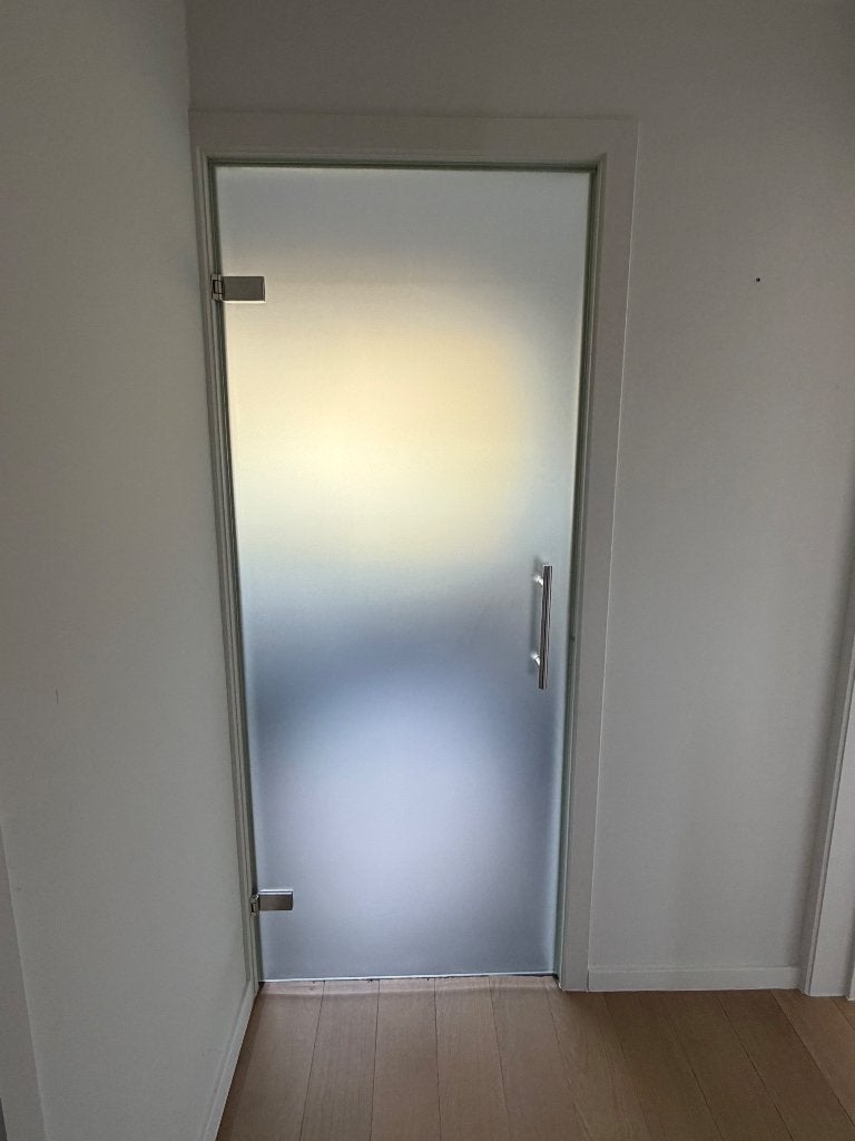 Glazen scharnierdeur melkglas, Verre, Enlèvement, 80 à 100 cm, 200 à 215 cm