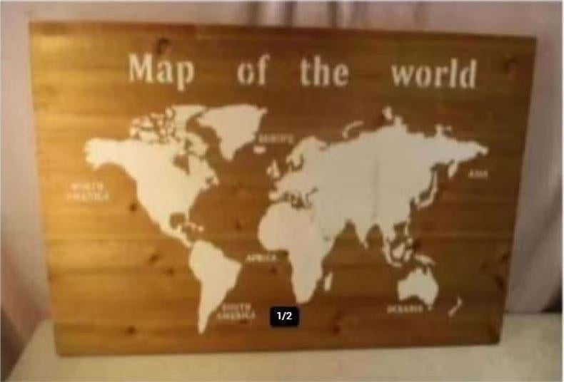 Prachtige Houten Wereldkaart 'Map of the World' - 78x55, Ophalen of Verzenden, Aardrijkskunde