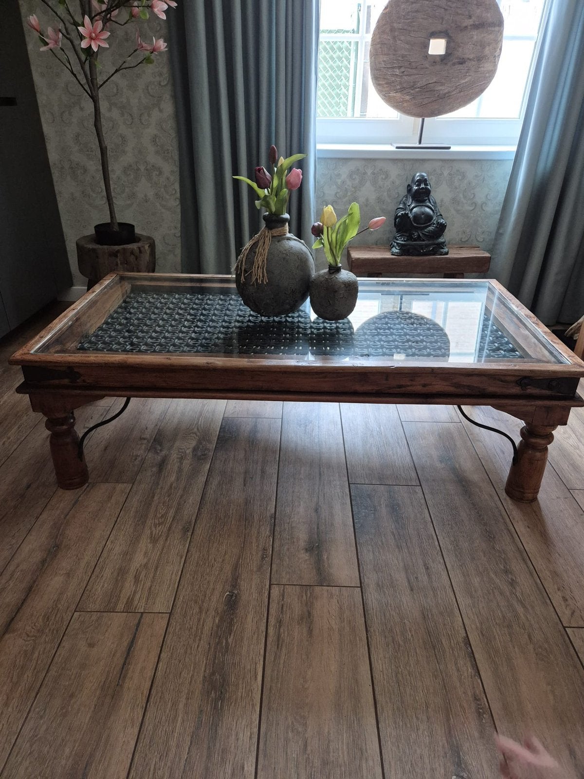 Table basse indienne, Enlèvement, Comme neuf, Verre