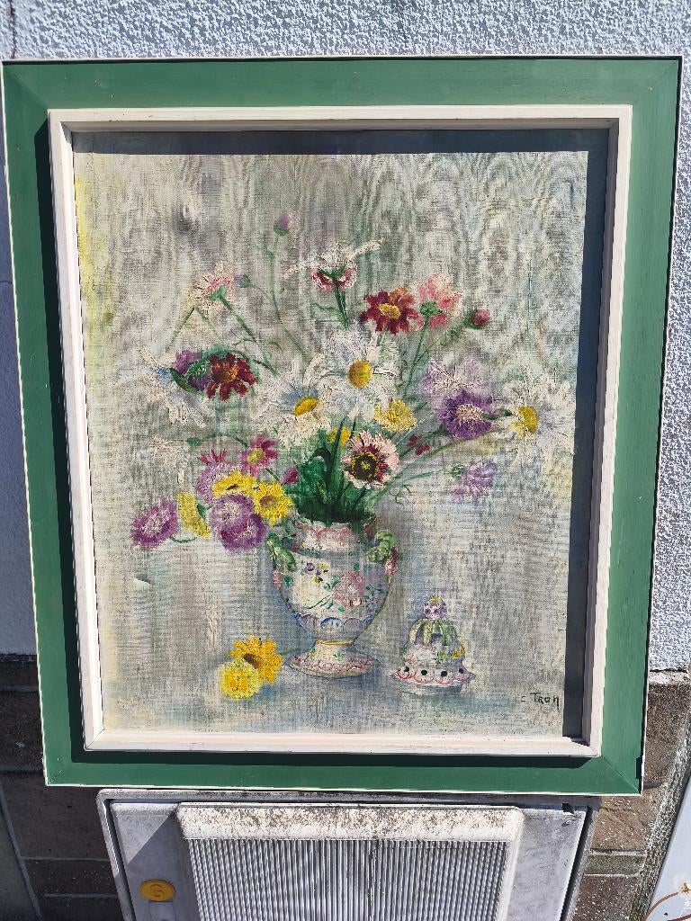 Huile sur toile fleurs signe c tron, Enlèvement ou Envoi