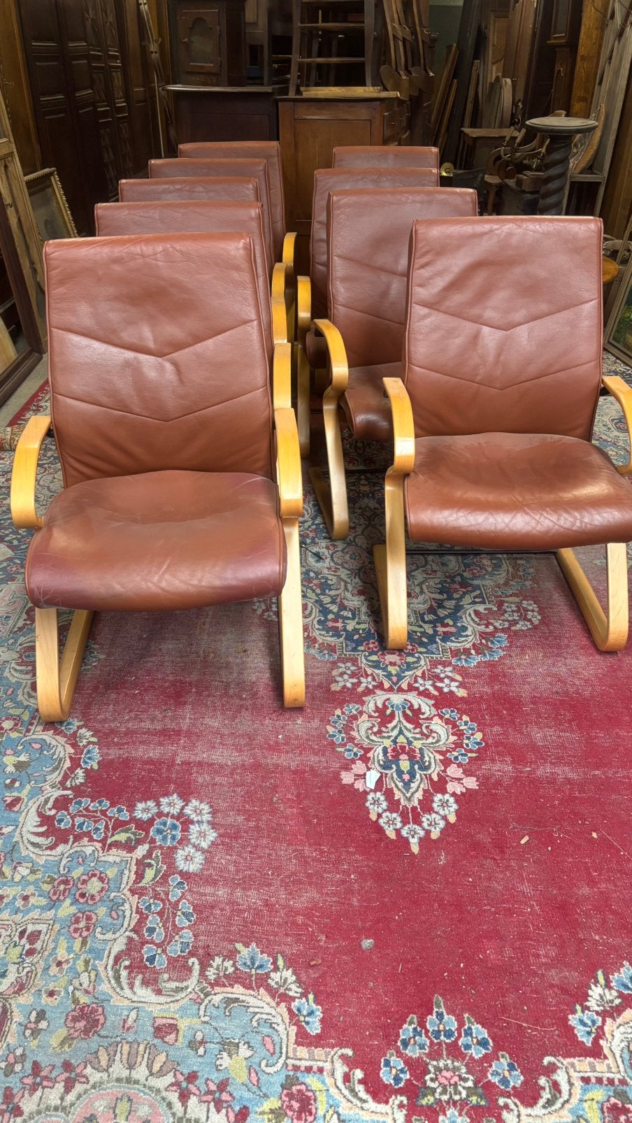 Lederen vintage arm  stoelen zelf ophalen 9stuks, Ophalen of Verzenden, Gebruikt