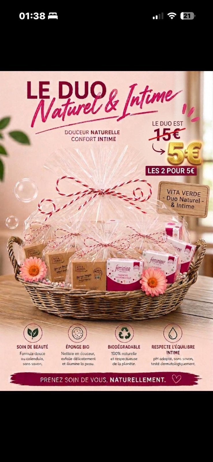 Coffret bien-être femme – Éponge Konjac + savon intime, Enlèvement ou Envoi, Neuf, Tout le visage, Soins