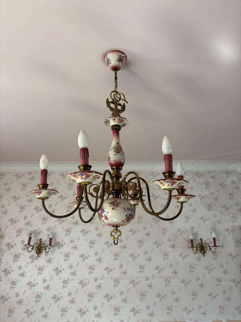 Vintage porselein kroonluchter, Maison & Meubles, Lampes | Lustres, Enlèvement, Comme neuf, Autres matériaux, Vintage