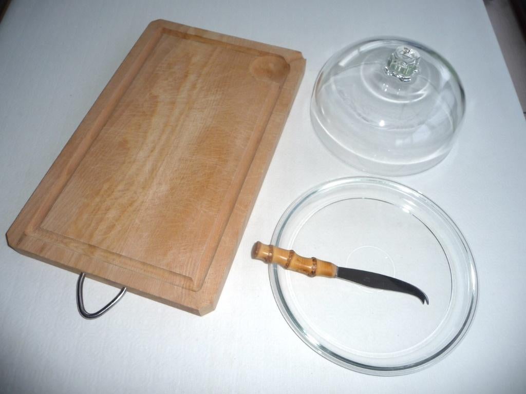 Cloche en verre + planche à découper en bois, Enlèvement ou Envoi, Comme neuf