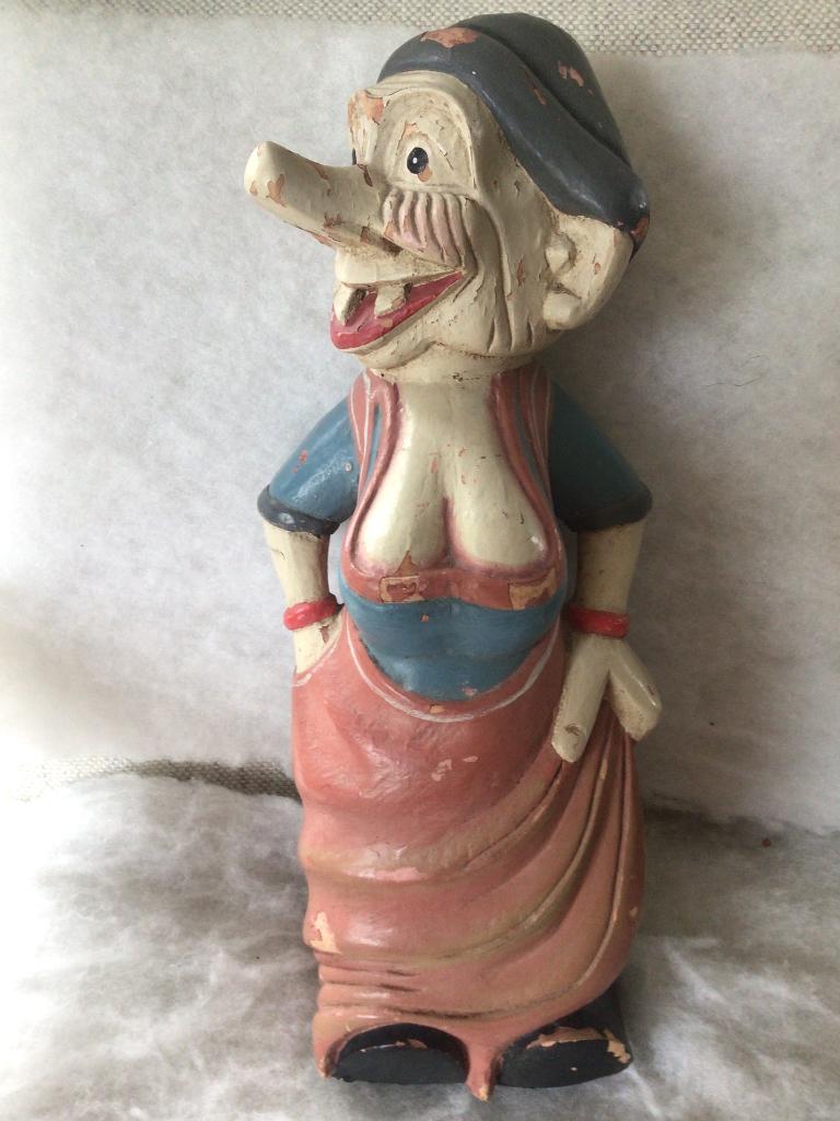 Vintage trol. Houten beeld . Ondeugende vrouw. 42 cm, Verzamelen, Poppetjes en Figuurtjes, Ophalen of Verzenden