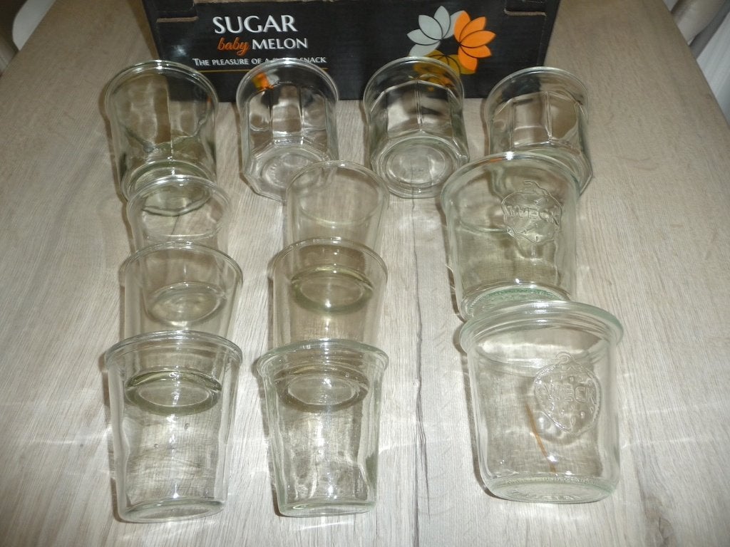 Pots à confiture vintage (12 pièces), Maison & Meubles, Comme neuf, Verre, Résistant aux rayures, Casserole, Bidon ou Boîte