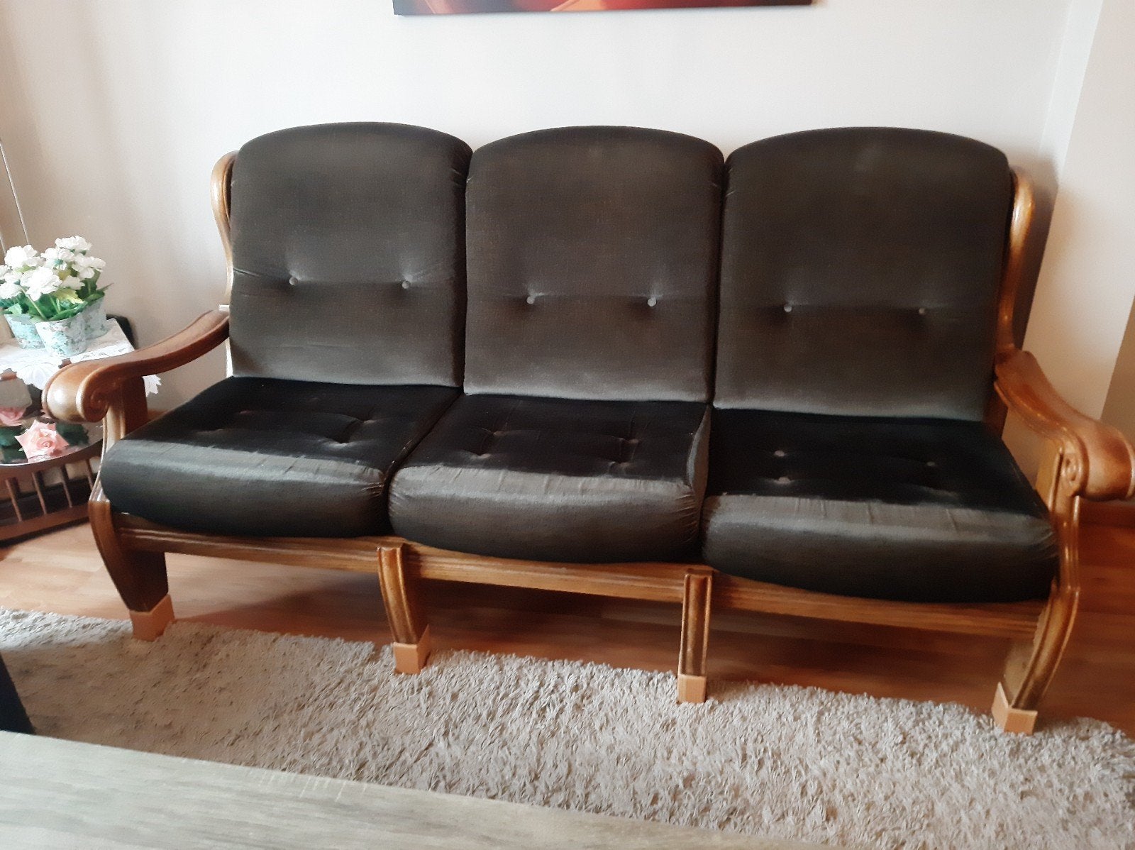 Te koop, salon drie-zit en 2-zit ,  in groen mohair., Huis en Inrichting, Ophalen, Gebruikt