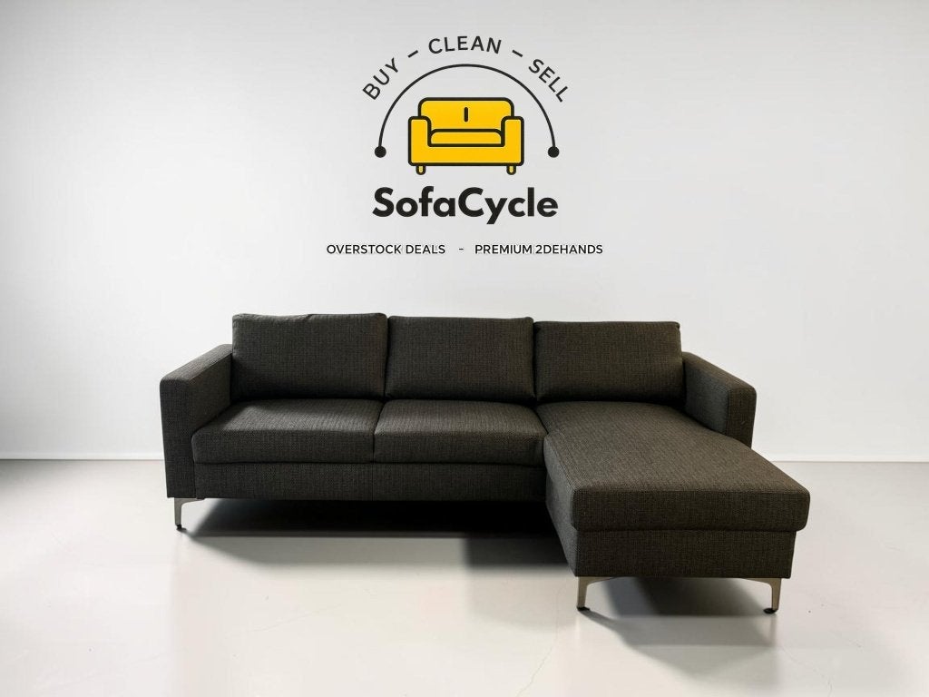 Hoekzetel donkergrijs in stof, hoek L/R, Nieuw, Stof, Zonnestraat 223-229, 9600 Ronse, België, Info@sofacycle.be