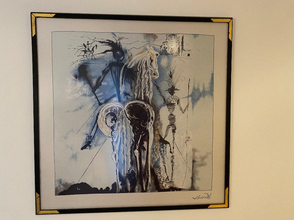 Sérigraphie sur soie Dali Don Quichotte 90x90cm + certificat, Enlèvement ou Envoi, Sérigraphie