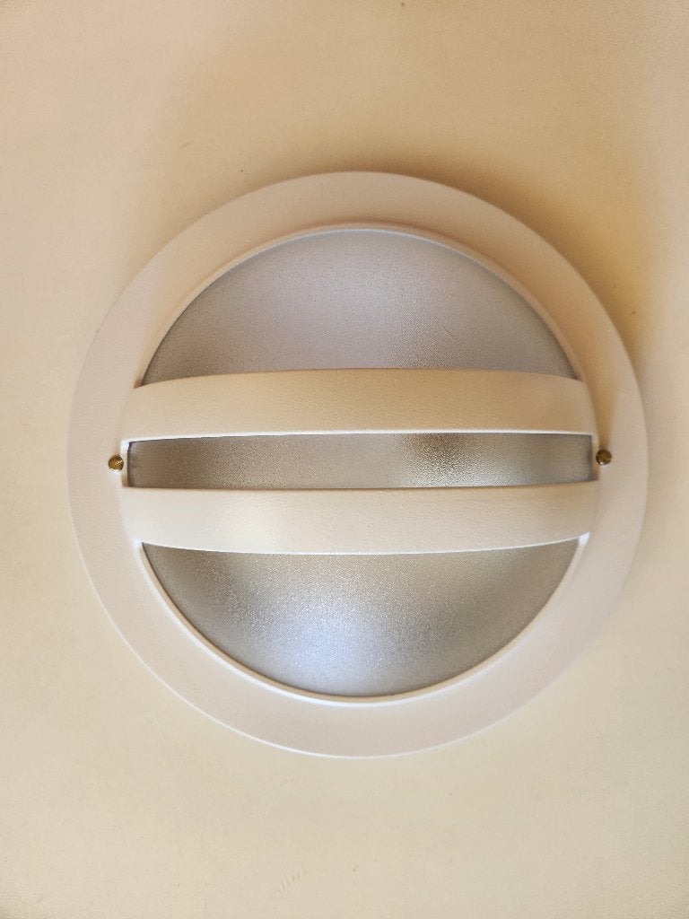 LAMPE MURALE EXTER RONDE EN METAL BLANC ET VERRE DIAM 30 CM, Neuf, Blanc, Verre, E27 (grand)
