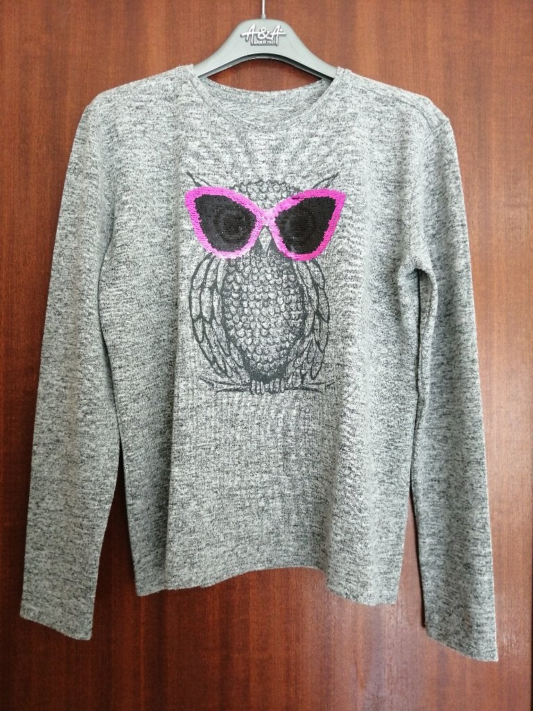 T-shirt lange mouwen met uil, Ophalen of Verzenden, Zo goed als nieuw, Meisje, Shirt of Longsleeve