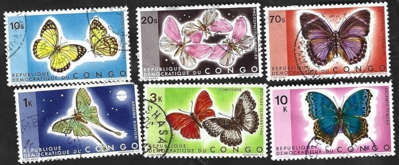 6 Postzegels Congo-Kinshasa 1971 Vlinders, Timbres & Monnaies, Enlèvement ou Envoi, Autres pays, Affranchi