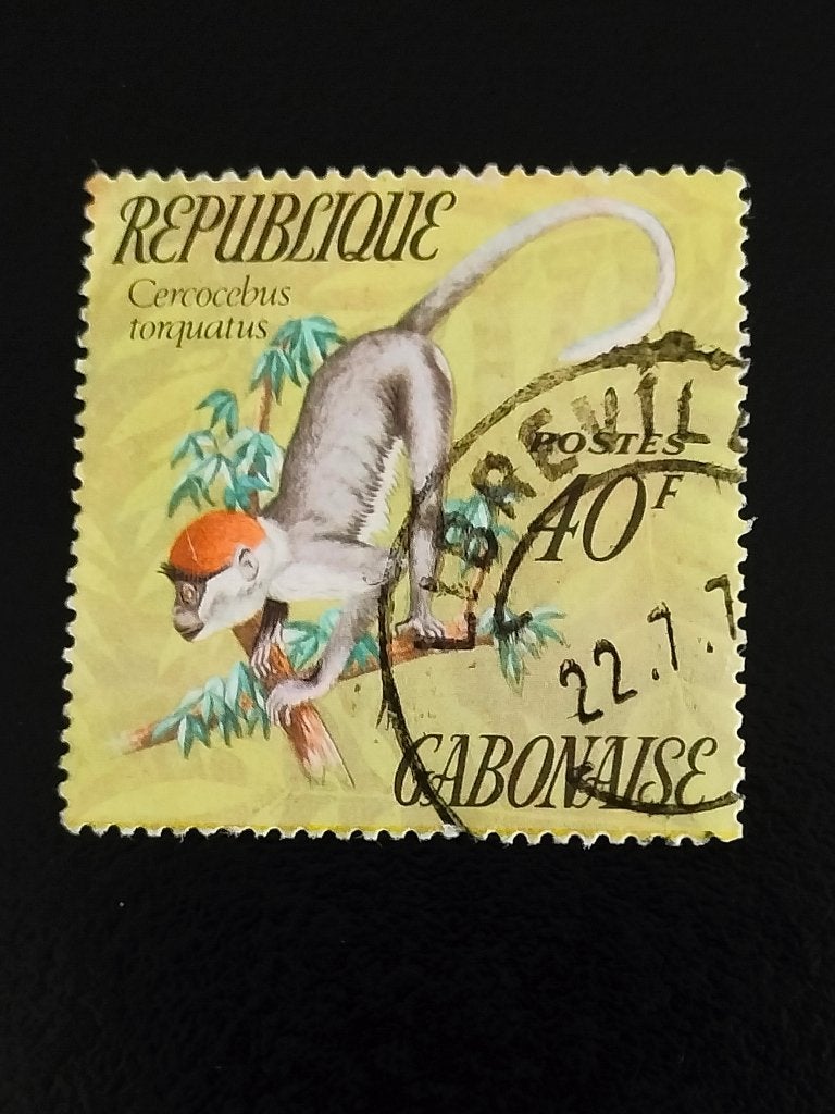Gabon 1974 - wilde dieren, apen, Roodkopmangabey, Verzenden, Overige landen, Gestempeld