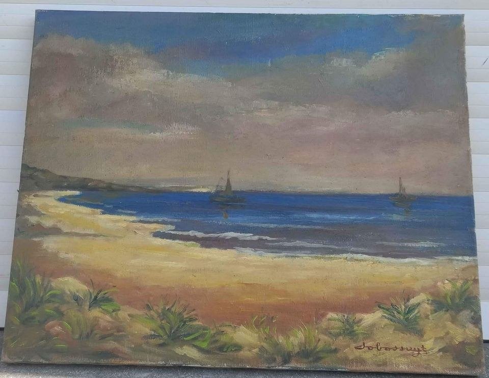 huile sur toile marine signe jo bossuyt, Antiek en Kunst, Kunst | Schilderijen | Klassiek, Ophalen of Verzenden