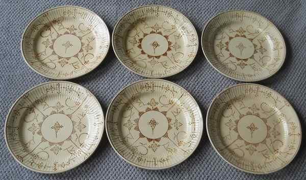 Lot de 6 assiettes à dessert Boch Copenhague brunes, Enlèvement, Utilisé, Vintage, Assiettes(s)