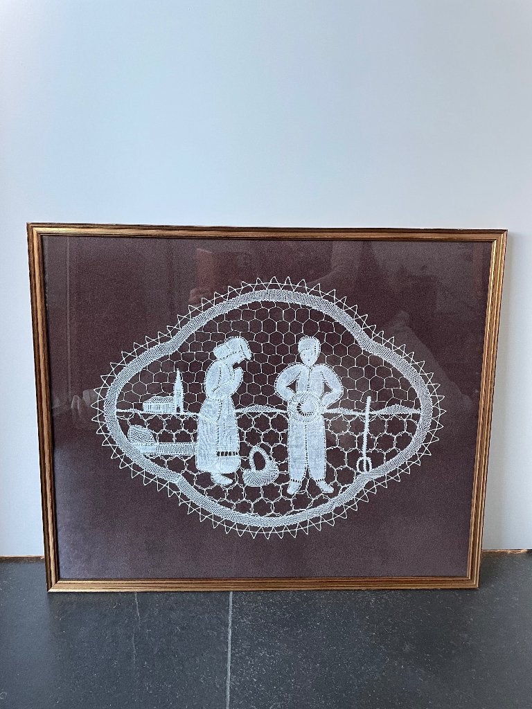 Brugse kant Kader met tafereel het Angelus, Antiek en Kunst, Ophalen of Verzenden