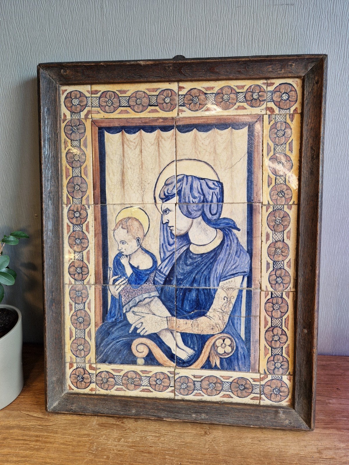 Antiek Keramisch Tegeltableau Madonna met Kind – ca. 1900, Antiek en Kunst, Ophalen