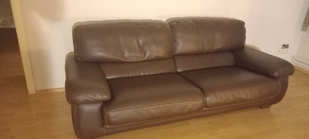 Bruine kwaliteitslederen zetel, Ophalen, Gebruikt, 100 tot 125 cm, Tweepersoons
