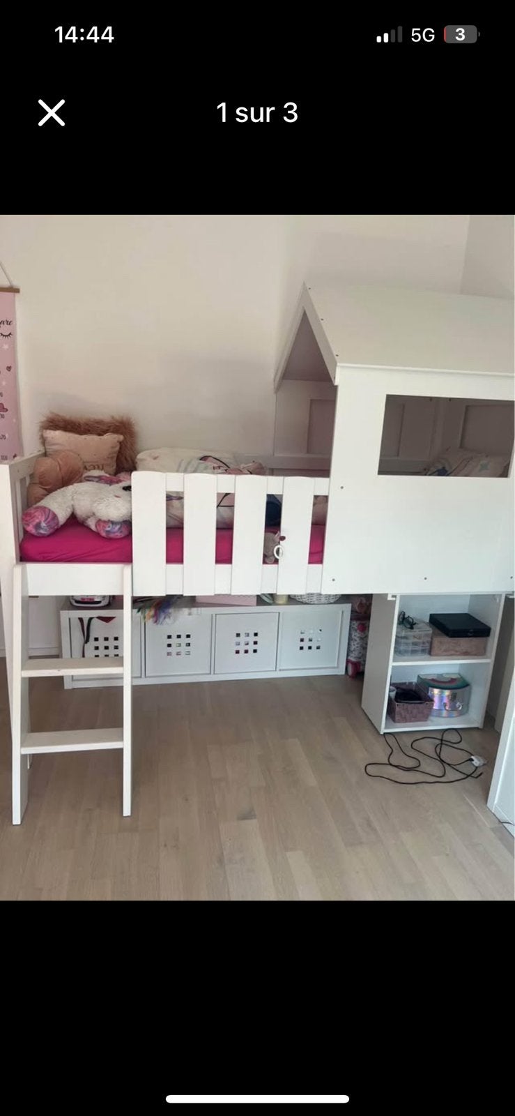 Lit cabane avec bureau coulissant, Une personne