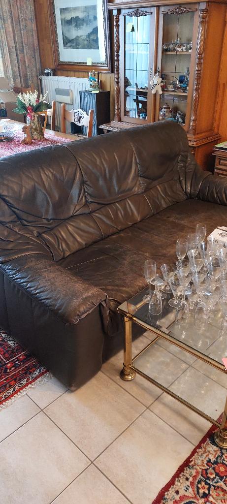 Canapé 3 personnes et 2 sièges en cuir, 100 à 125 cm, 250 à 300 cm, Quatre personnes ou plus, Banc droit