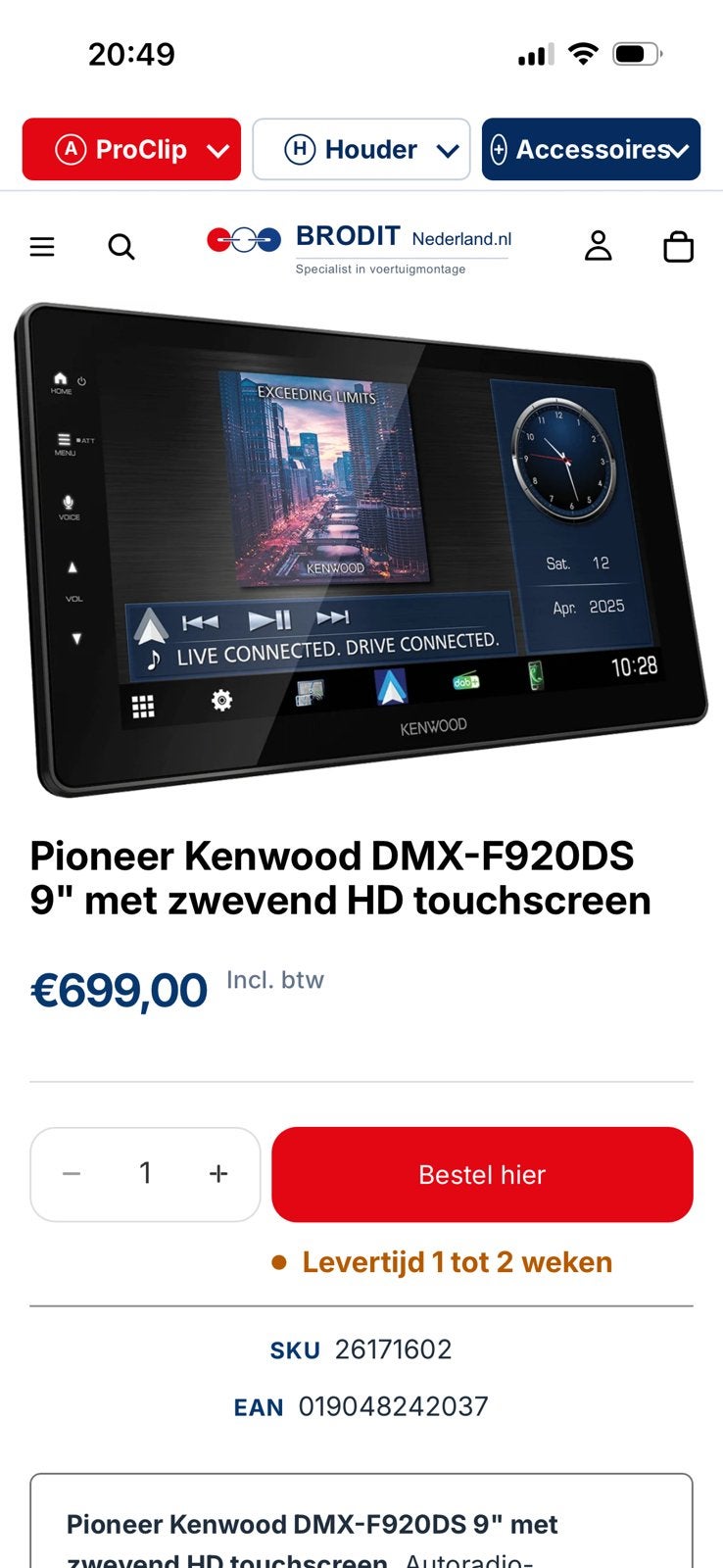 Pioneer kenwoord dmxf920 ds, Autos : Divers, Enlèvement