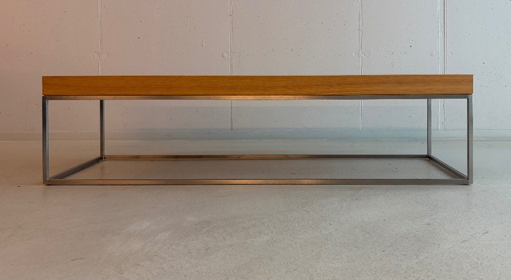Design salontafel eiken met RVS frame, Huis en Inrichting, Tafels | Salontafels, Ophalen, Minimalistisch design, Gebruikt, 100 tot 150 cm
