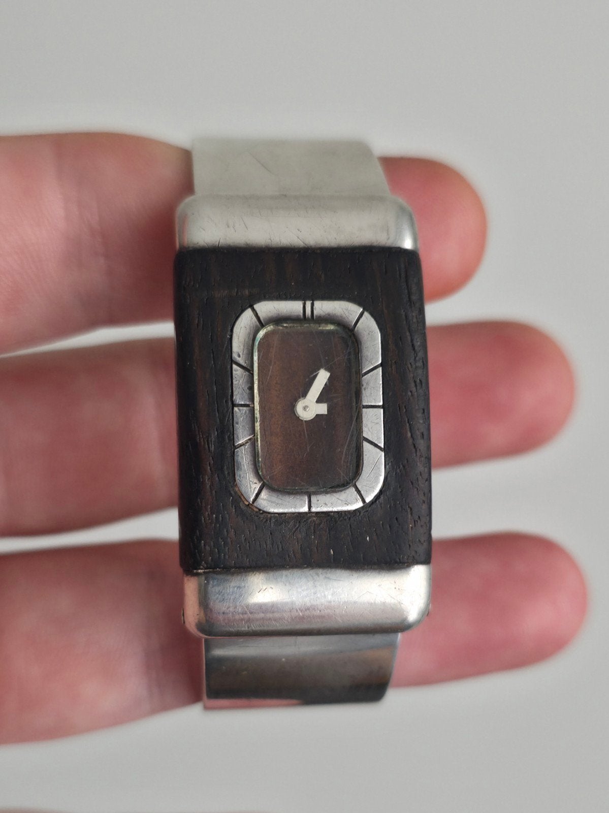 Vintage Lanvin Paris 'Clamper' Armband Horloge Jaren 70, Ophalen of Verzenden, Zilver, Polshorloge, 1960 of later